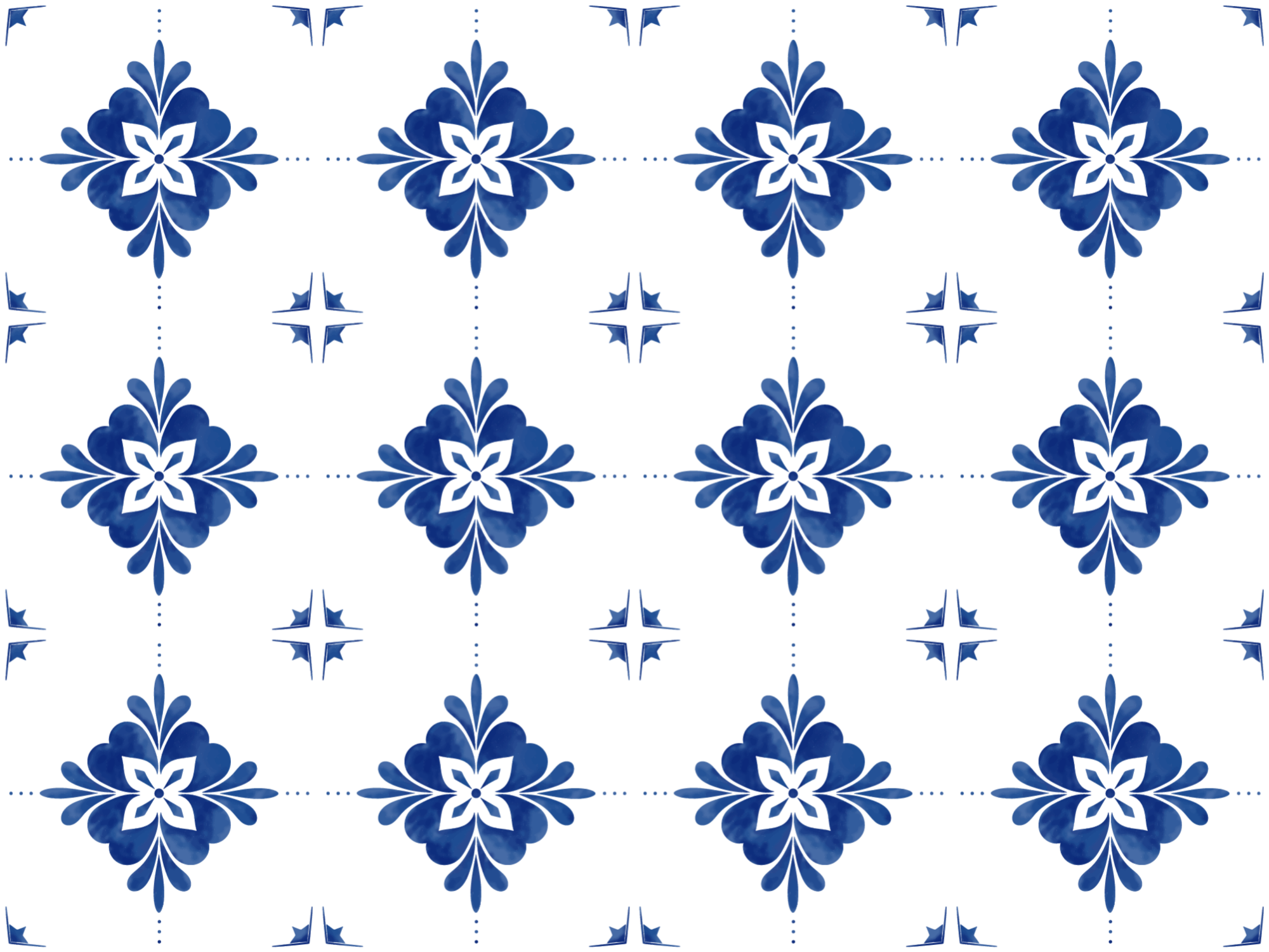 Blue Floral Motifs tile vinyl rug - TenStickers