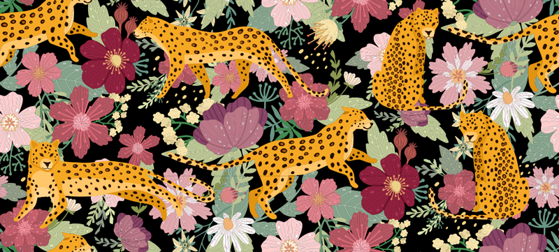 Leopard Floral Pattern animal vinyl rug - TenStickers