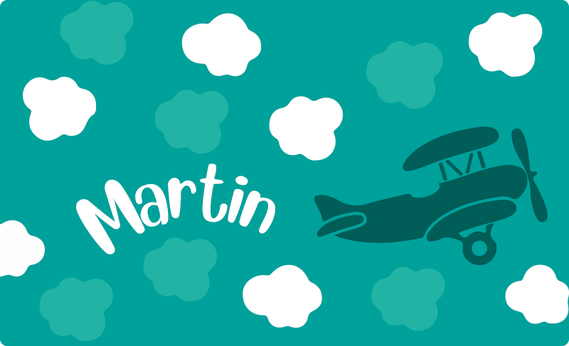 Clouds and airplane with name kids vinyl rug - TenStickers