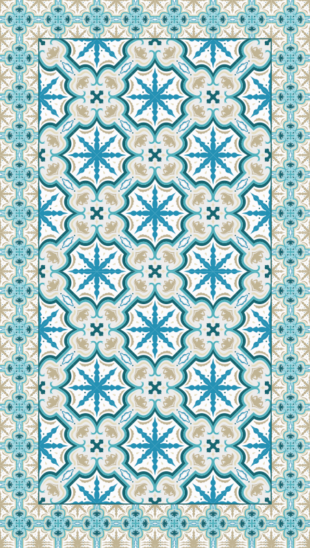 Retro blue and beige tiles kitchen vinyl rug - TenStickers