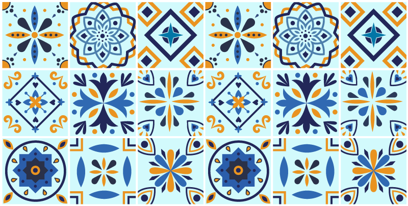 Traditional tile motif kitchen vinyl rug - TenStickers