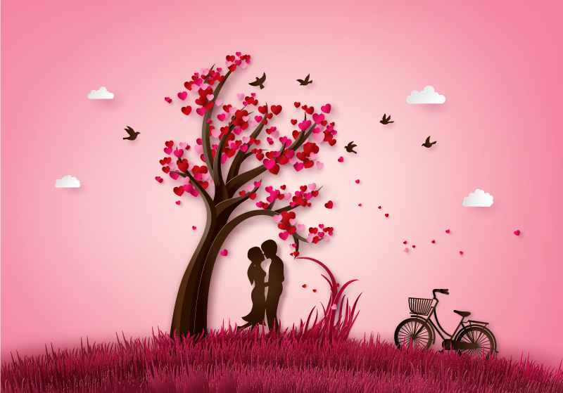 Romantic Tree Scene floral vinyl rug - TenStickers