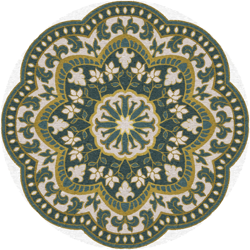 Circular green floral motif mandala vinyl rug - TenStickers