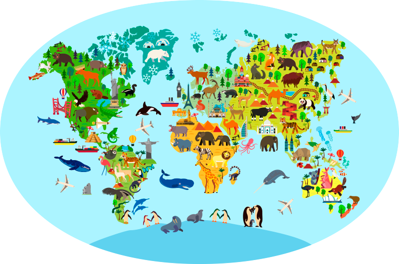Creature World map kids vinyl rug - TenStickers