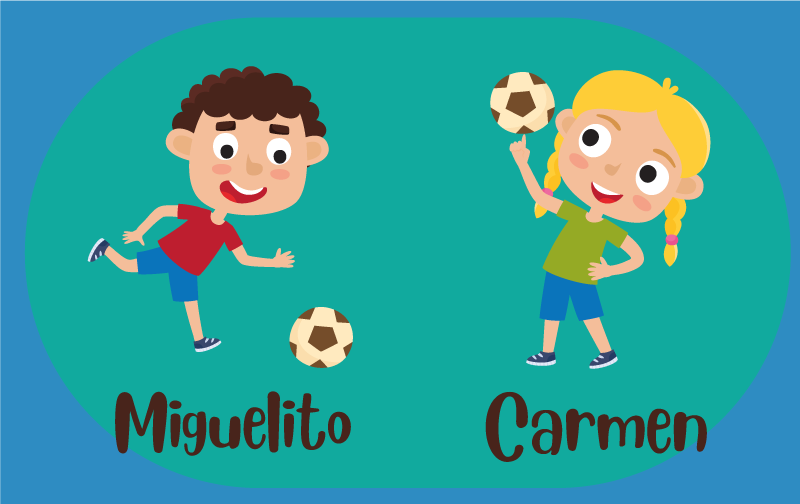 Children engaging in football with name kids vinyl rug - TenStickers