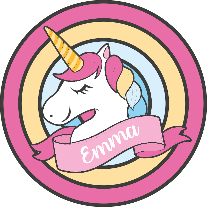 Unicorn name in badge kids vinyl rug - TenStickers