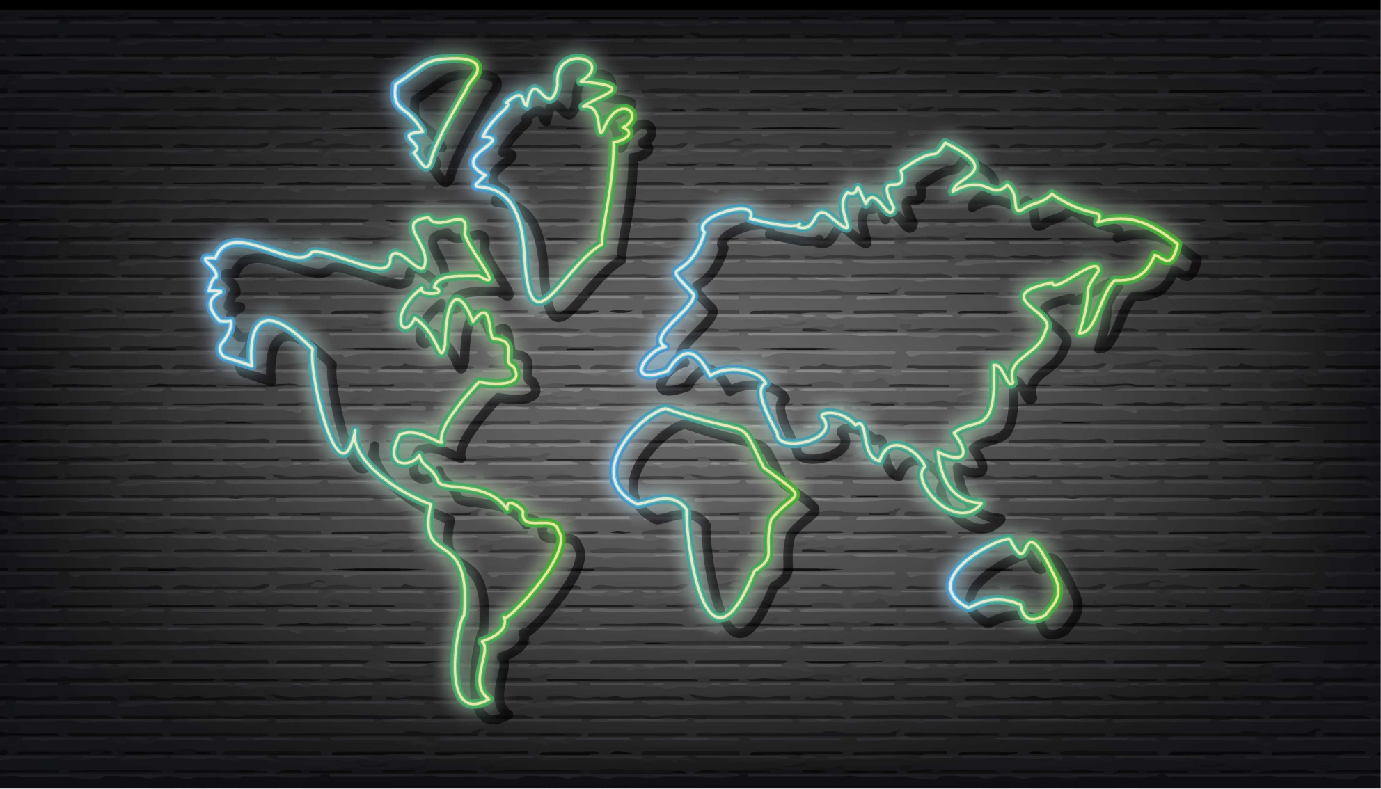 Neon Outline world map vinyl rug - TenStickers