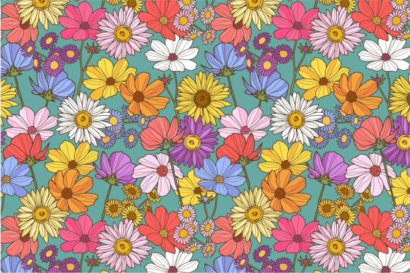 Bright colorful motif floral vinyl rug - TenStickers
