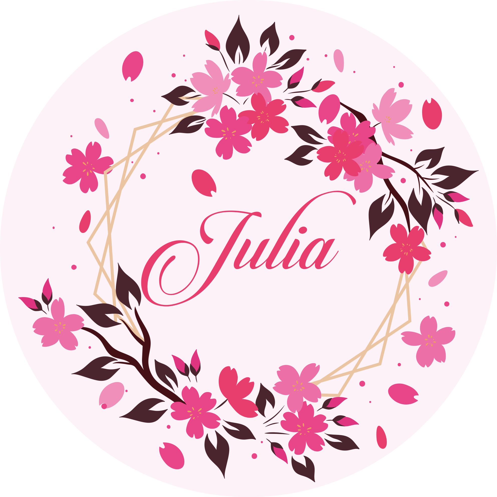 Botanical crown with name bedroom vinyl rug - TenStickers