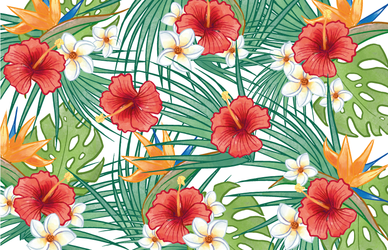 Tropical floral theme floral vinyl rug - TenStickers