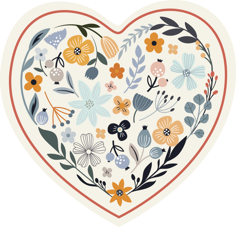 Heart Flower Composition floral vinyl rug - TenStickers