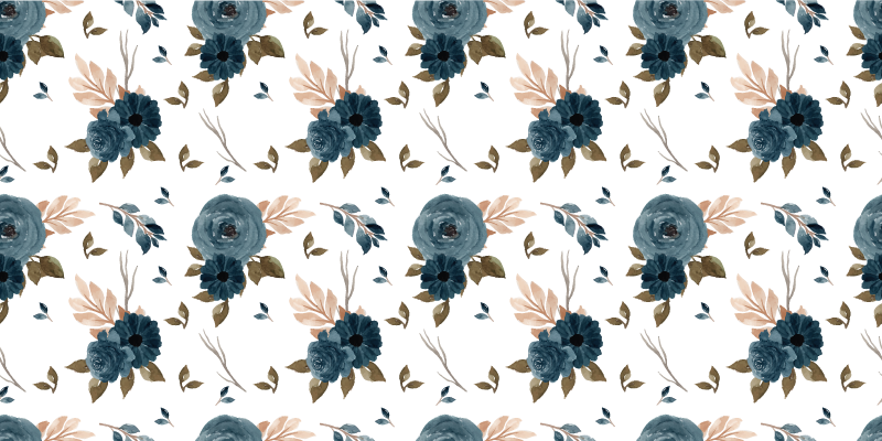 Blue elegant roses floral vinyl rug - TenStickers