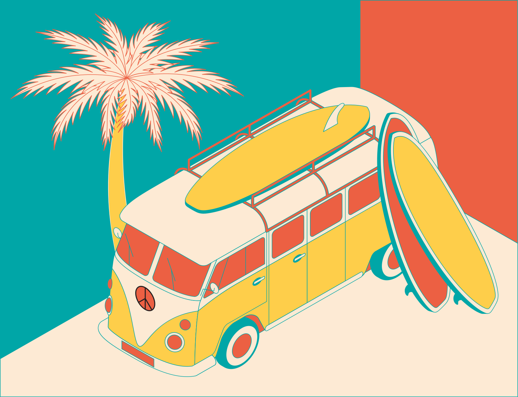 Surfing Van Adventure vintage vinyl rug - TenStickers