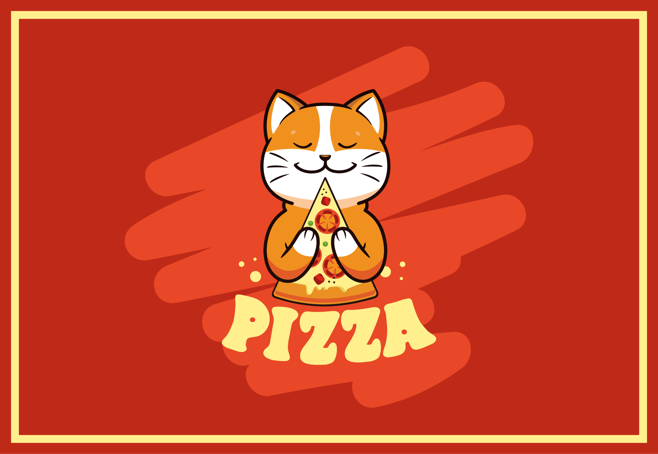 Cute cat with pizza kitchen vinyl rug - TenStickers