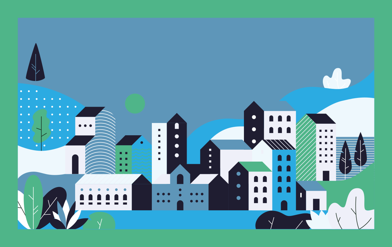 Blue urban landscape kids vinyl rug - TenStickers