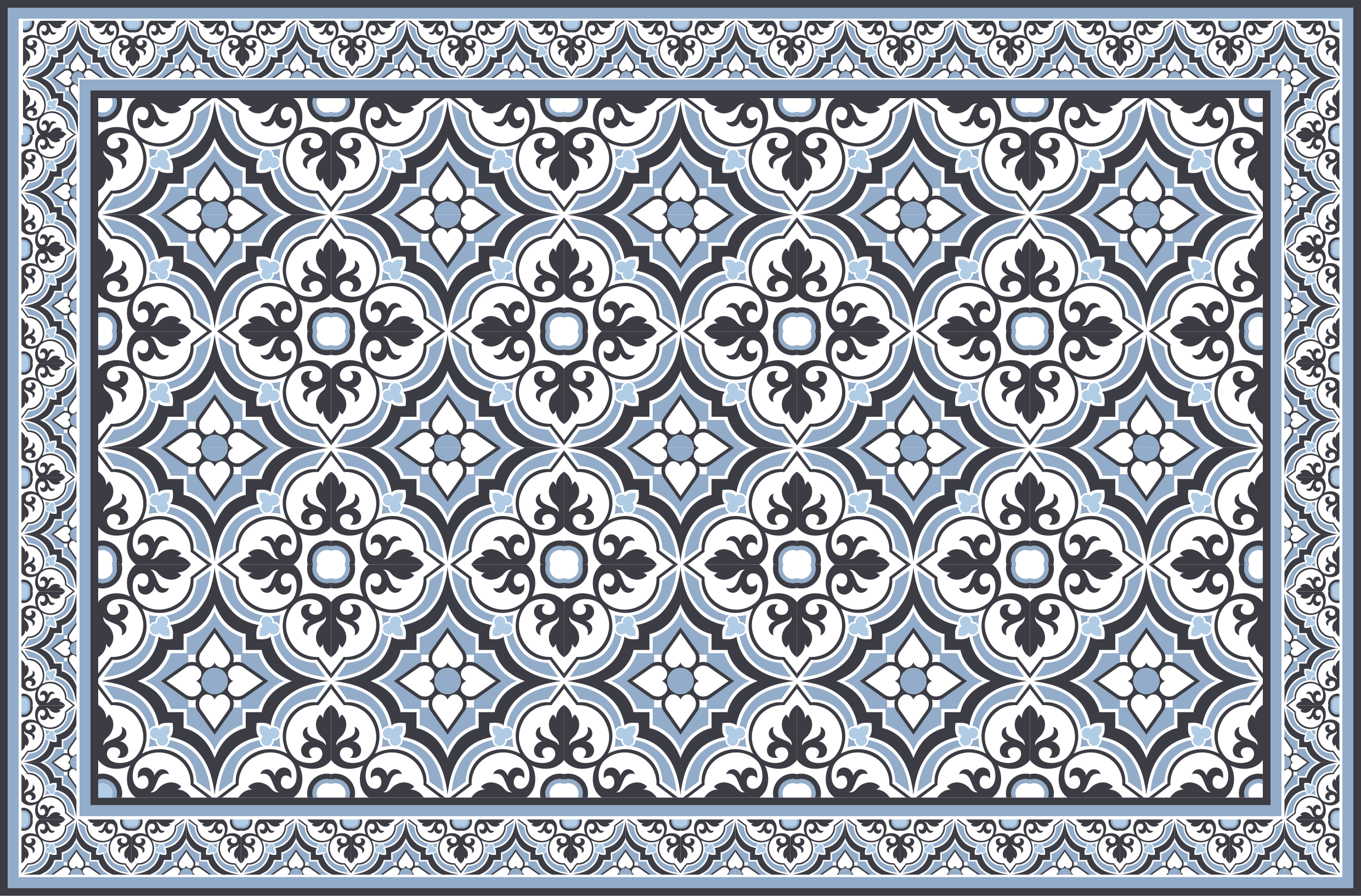 Light blue classical tile design kitchen vinyl rug - TenStickers