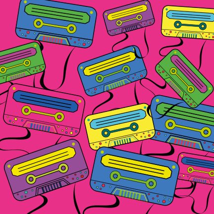 Vibrant Cassette Tapes teen vinyl rug - TenStickers