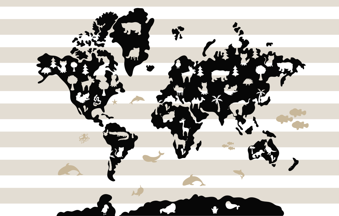 Animal Silhouettes world map vinyl rug - TenStickers