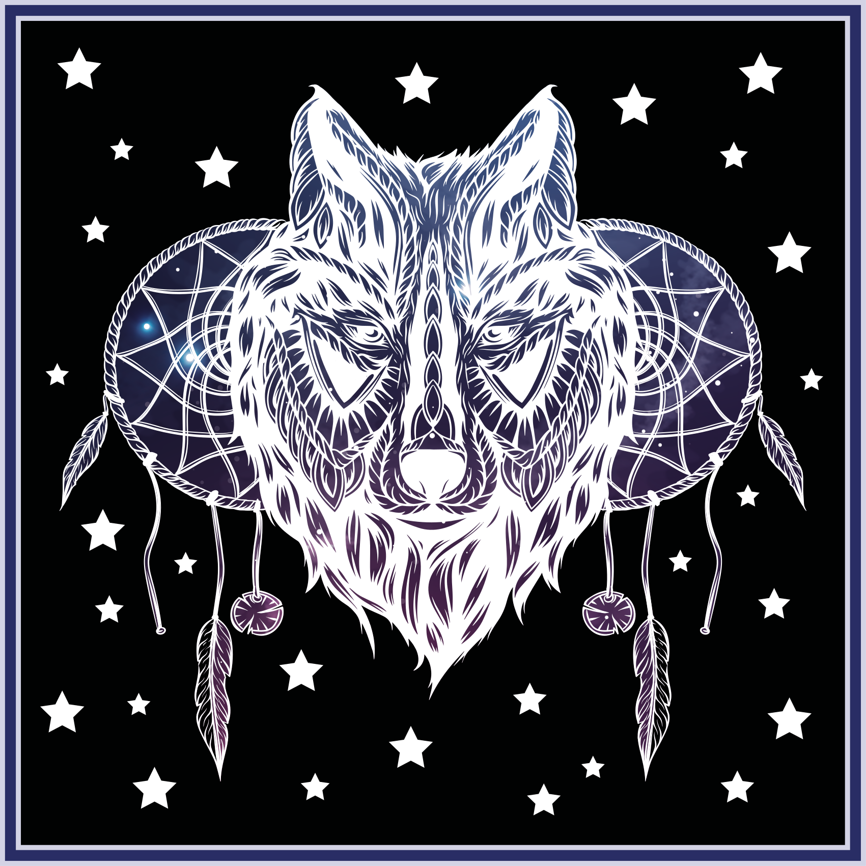 Wolf Dreamcatcher Stars nursery vinyl rug - TenStickers