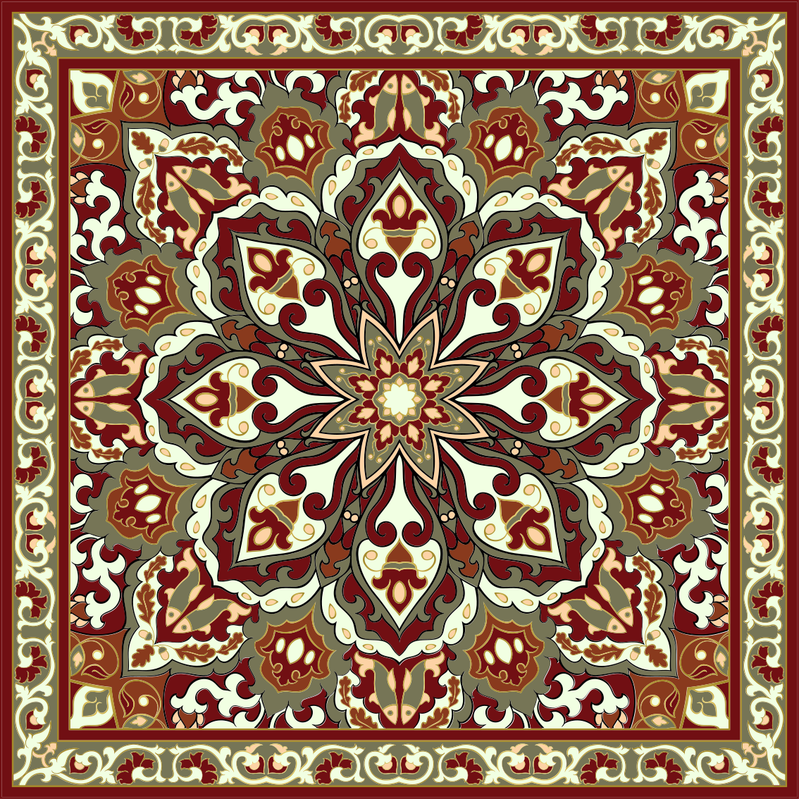 Detailed Floral Motif mosaic vinyl rug - TenStickers