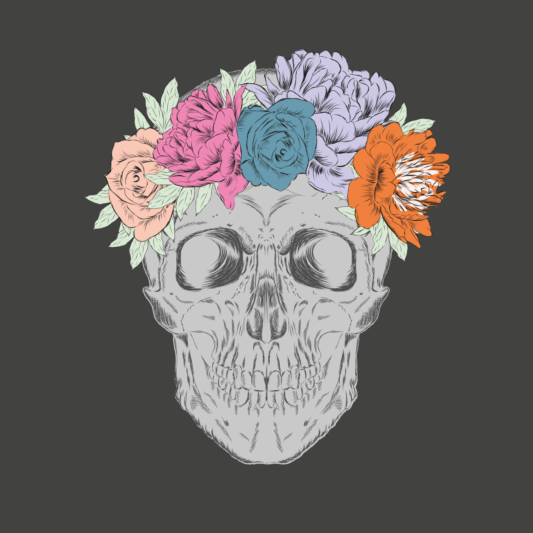 Floral Skull Art teen vinyl rug - TenStickers