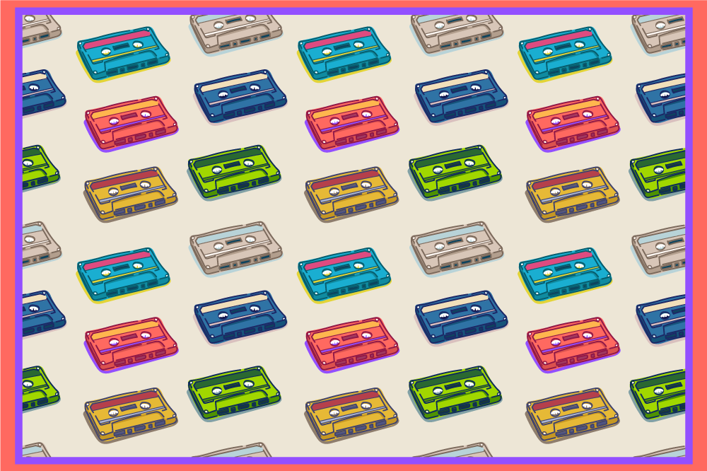 Colorful cassette tapes vintage vinyl rug - TenStickers