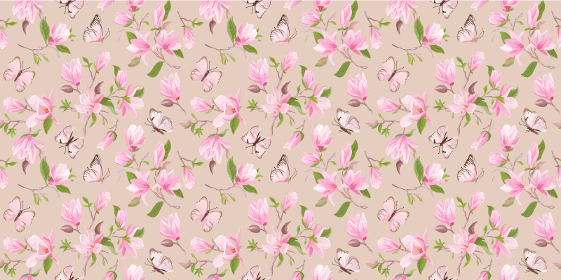Blossoming Butterfly Theme floral vinyl rug - TenStickers