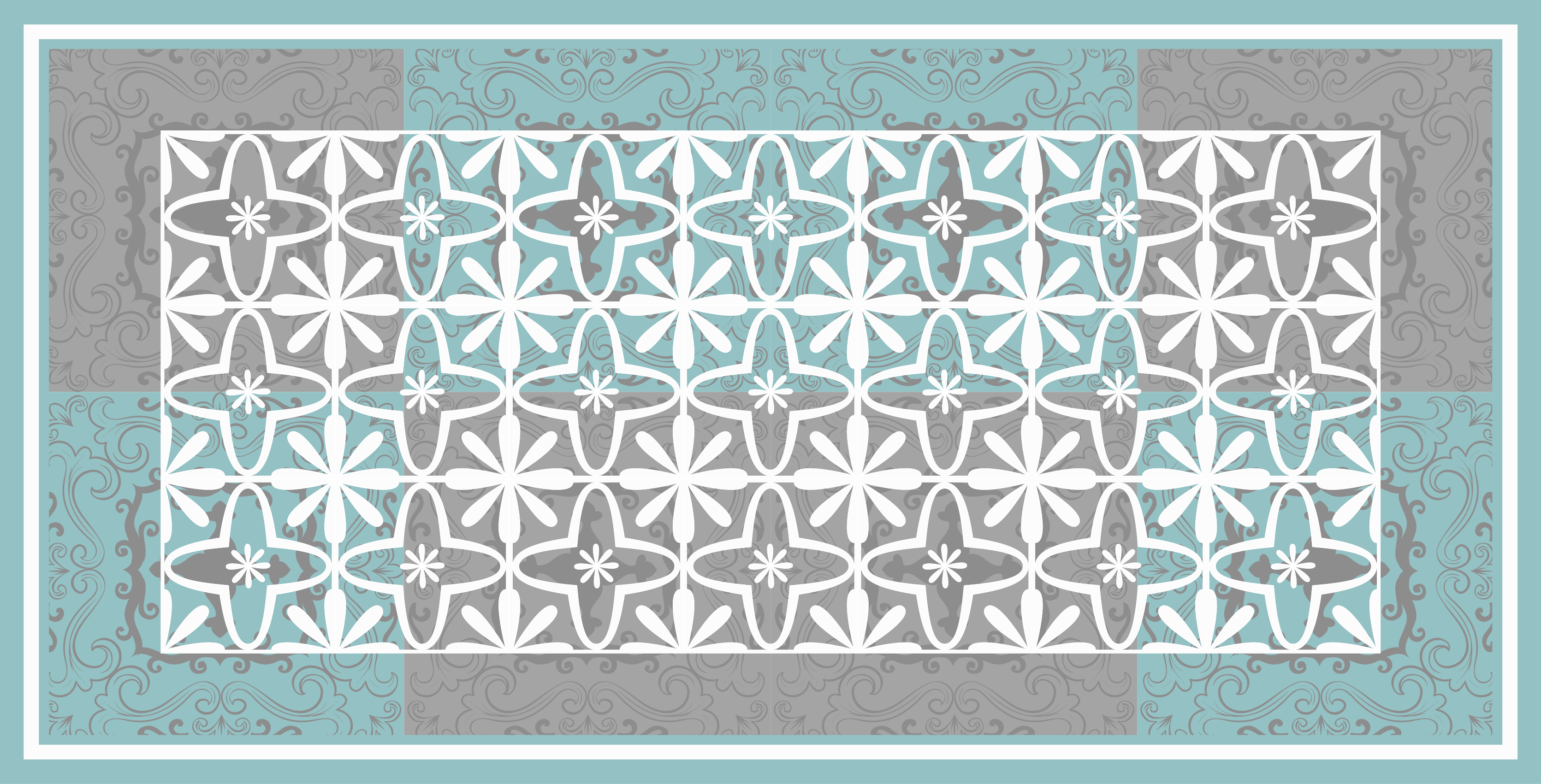 Blue grey patterns geometric vinyl rug - TenStickers