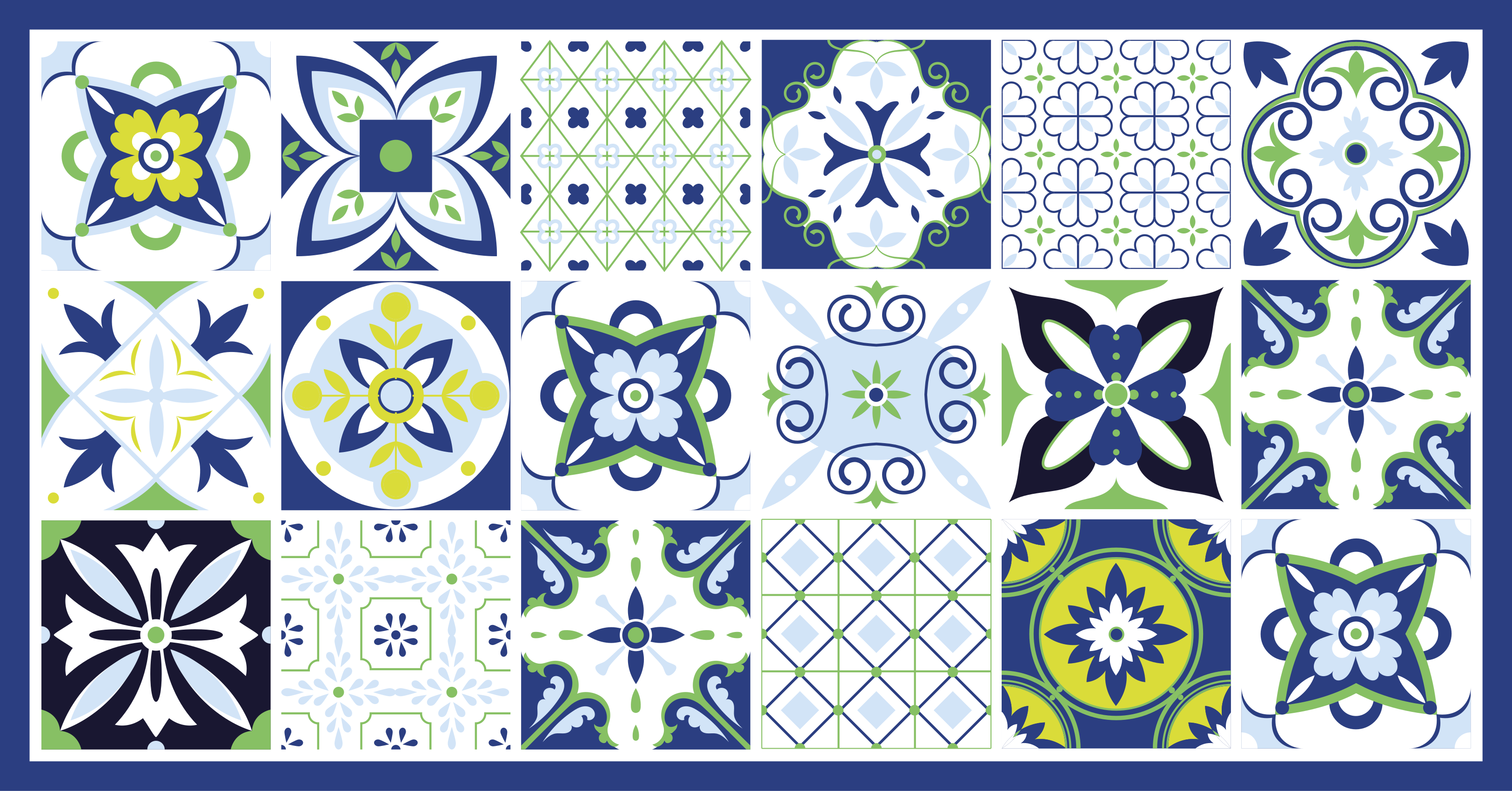 Blue ceramic inspiration tile vinyl rug - TenStickers