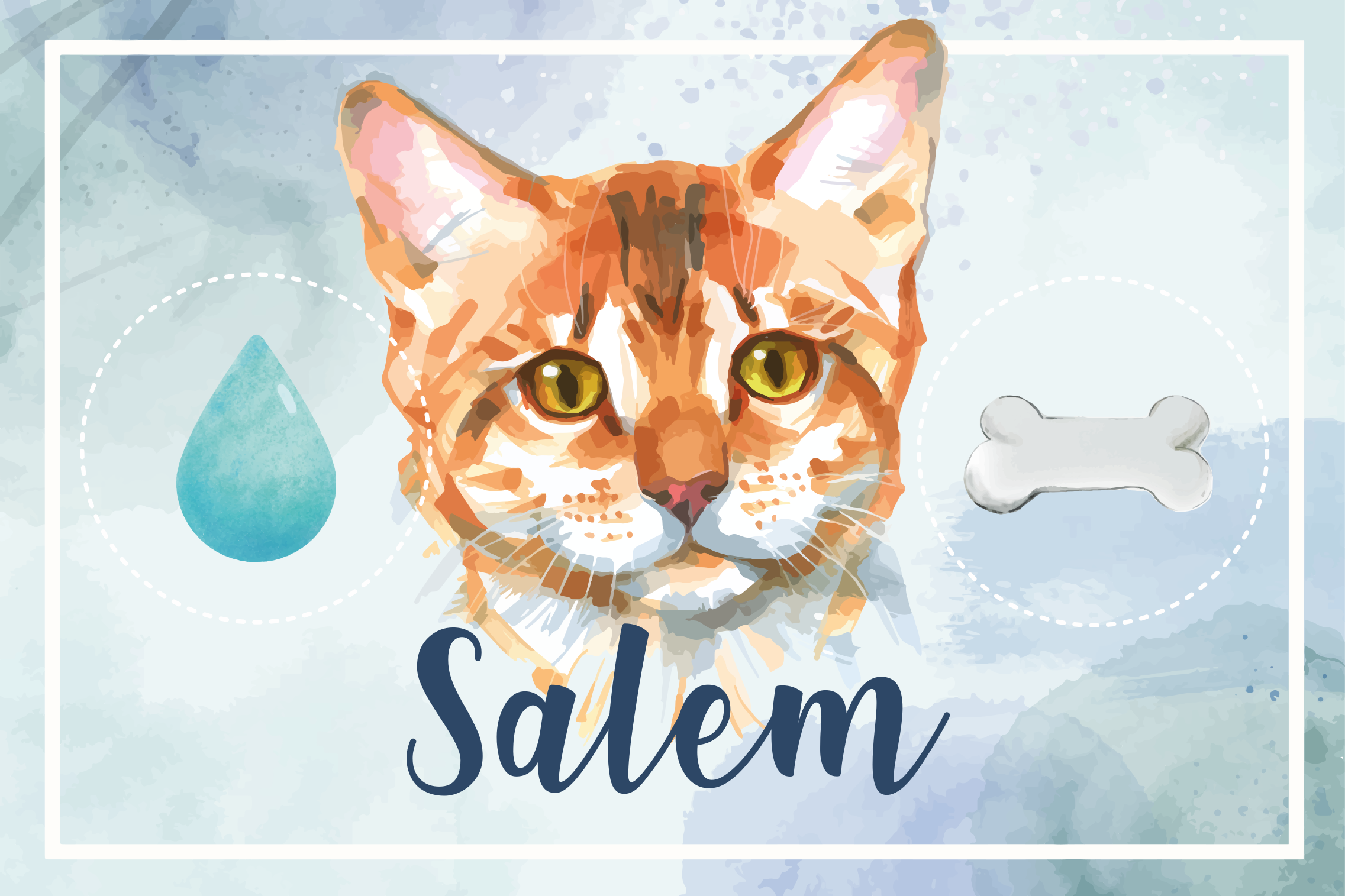Watercolor cat with name animal rug - TenStickers