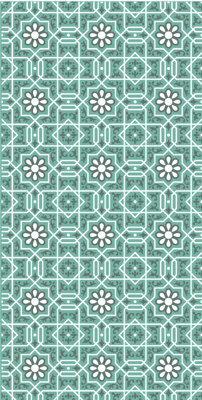 Green floral tiles kitchen vinyl rug - TenStickers