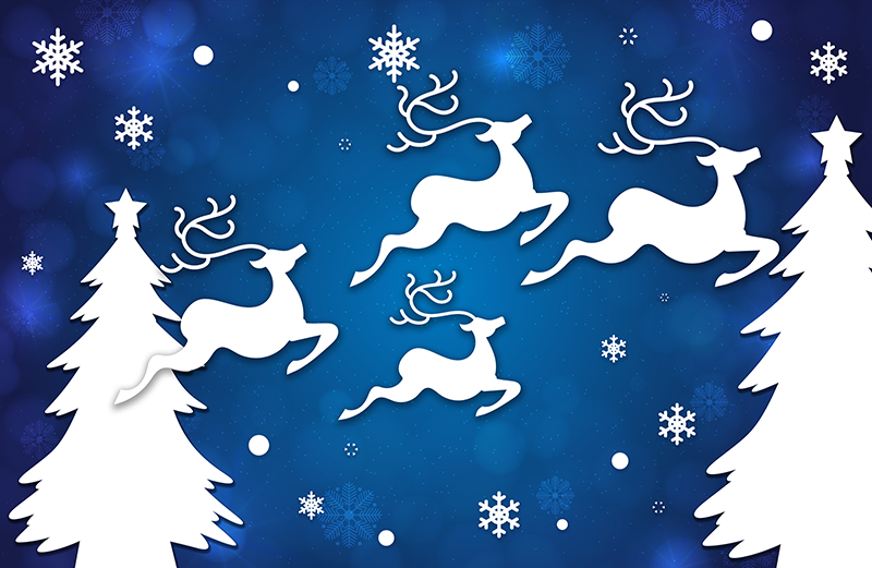 Reindeer on blue background Christmas rug - TenStickers