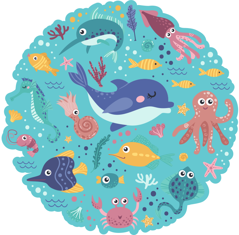 Fish illustrations bedroom kids vinyl rug - TenStickers
