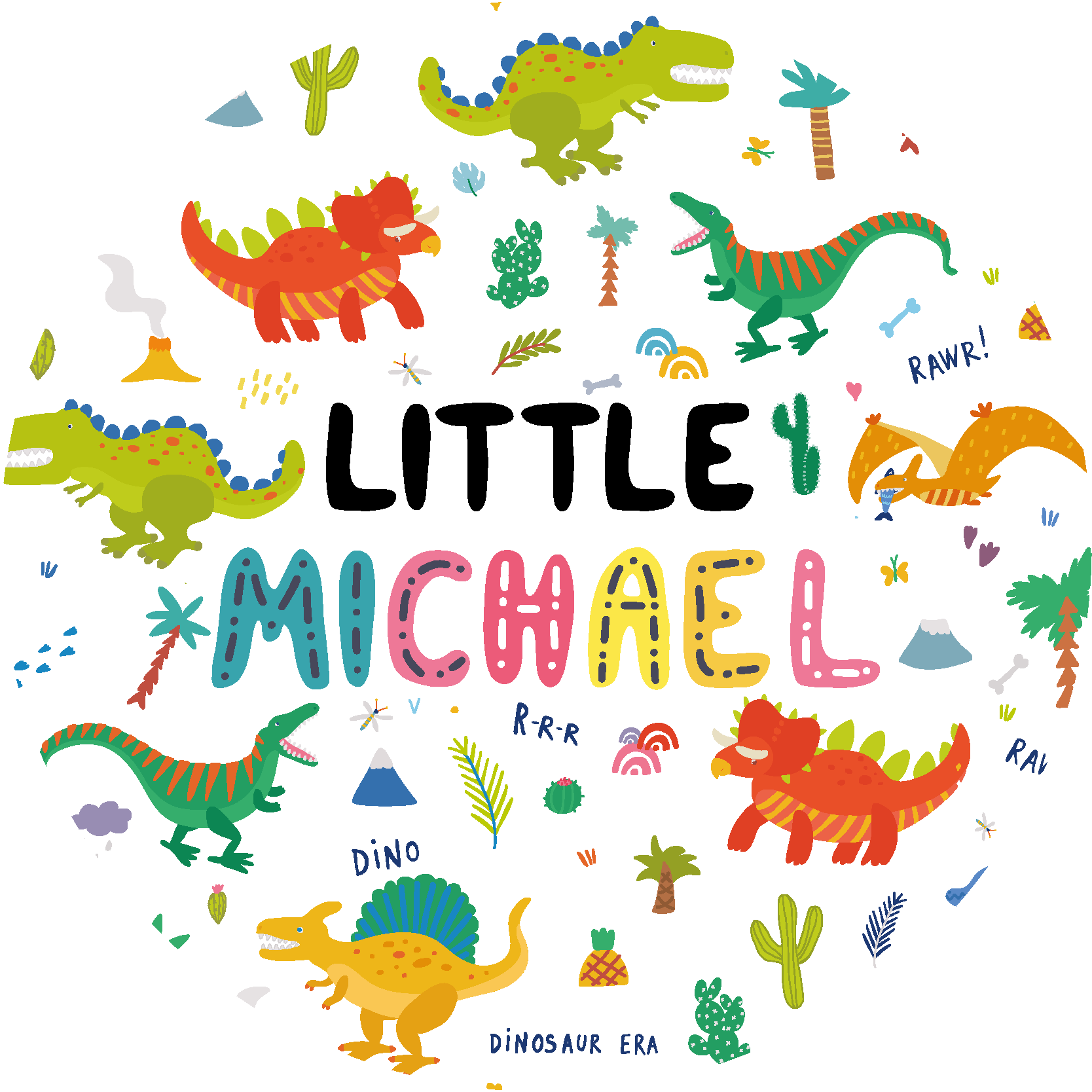 Dinosaurs Custom Name Circular Floor Mat - TenStickers