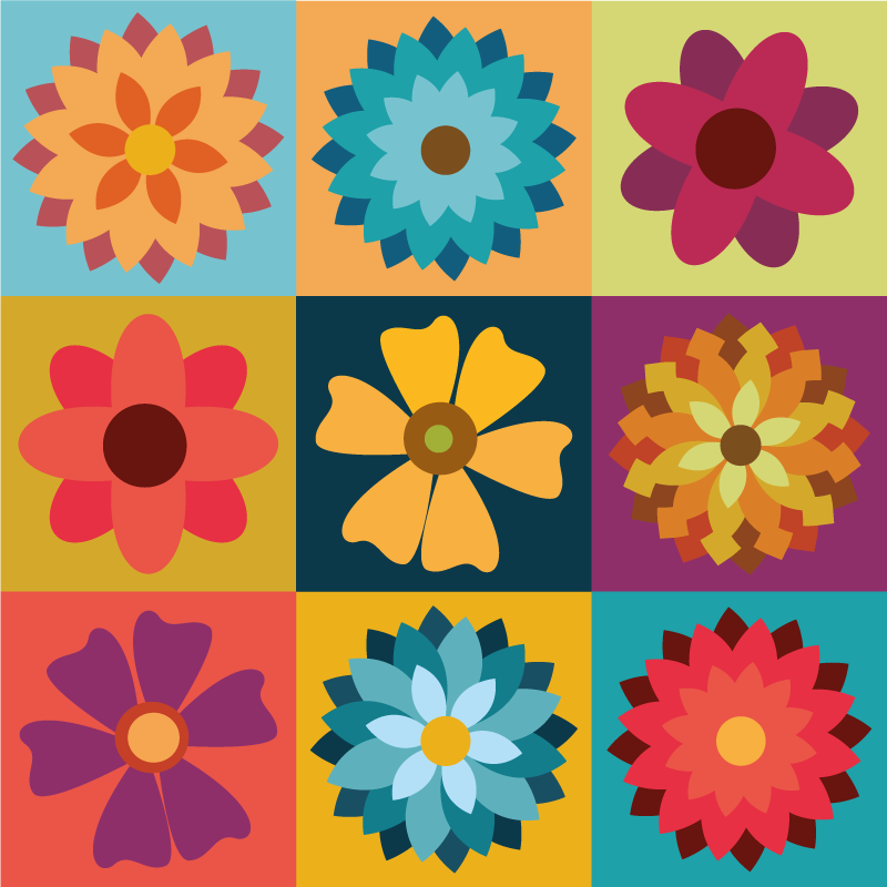 Multicolour hippie flowers tile carpet - TenStickers