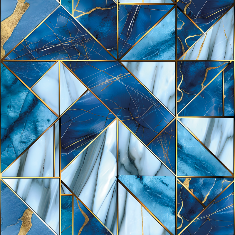 Blue and golden geometric marble vinyl rug - TenStickers