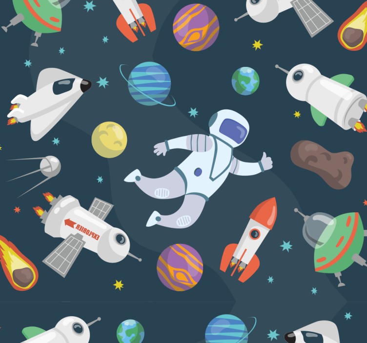 Space adventure children's wallpaper - TenStickers