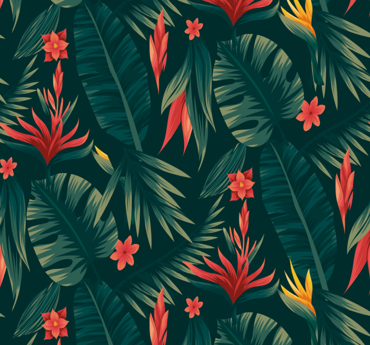 Tropical floral display jungle themed wallpaper - TenStickers