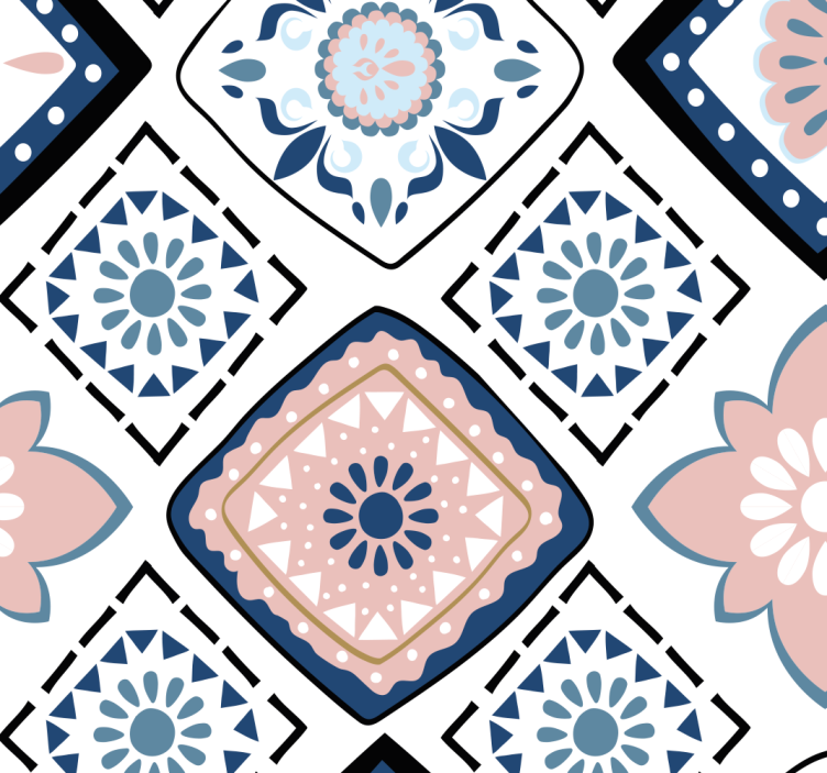 Wallpaper pink and light blue flowers - TenStickers