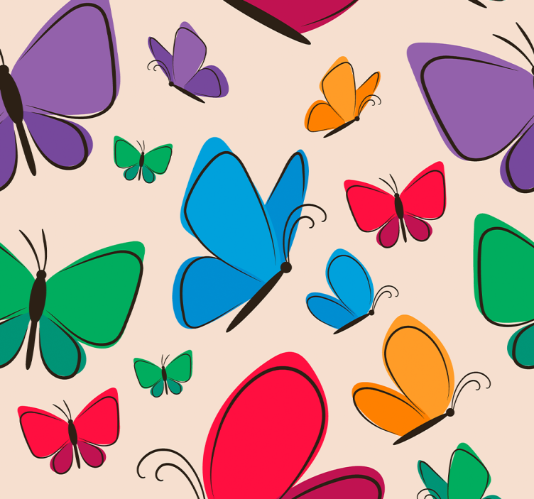 Colorful motif on beige backgroun butterflies wallpaper - TenStickers