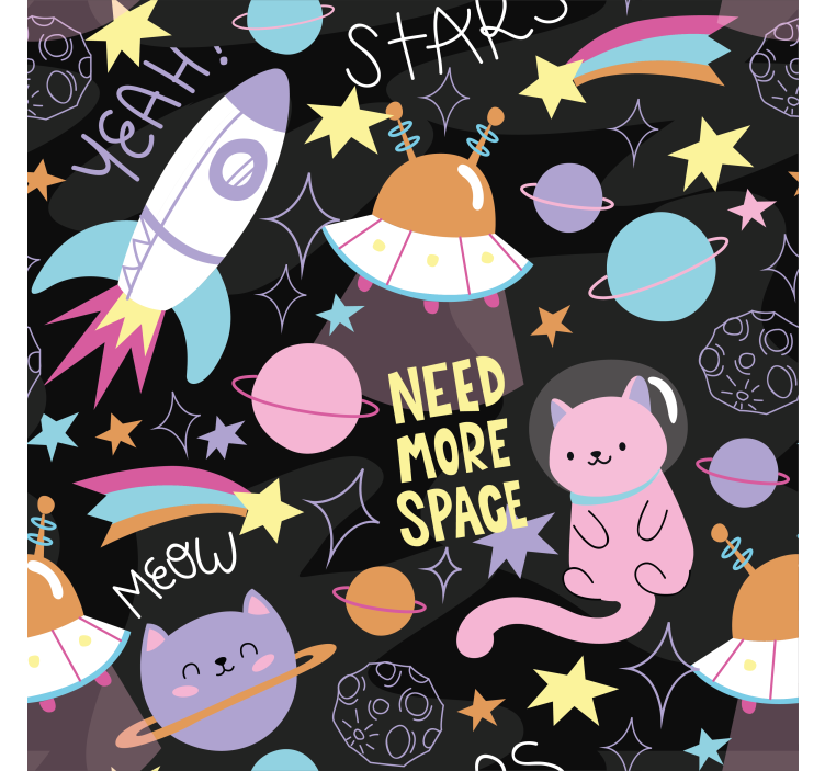 Children space theme cat Bedroom Wallpaper - TenStickers