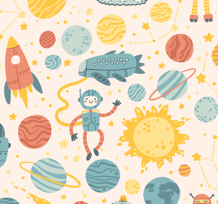 Space Adventure Scene children's wallpaper - TenStickers
