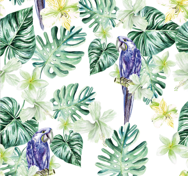 Tropical plants with parrot pattern  wallpaper - TenStickers