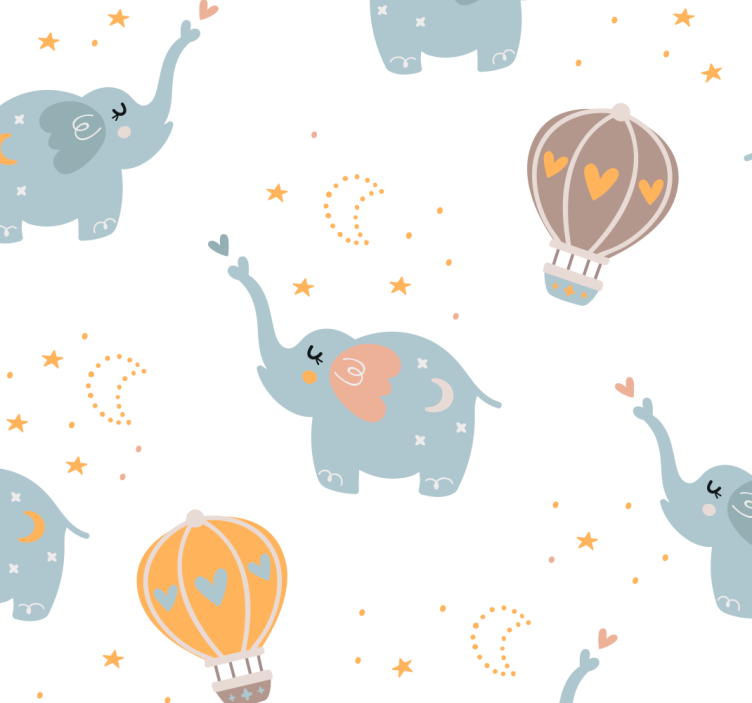 Elephants Hot-Air Balloons cute elephant wallpaper - TenStickers