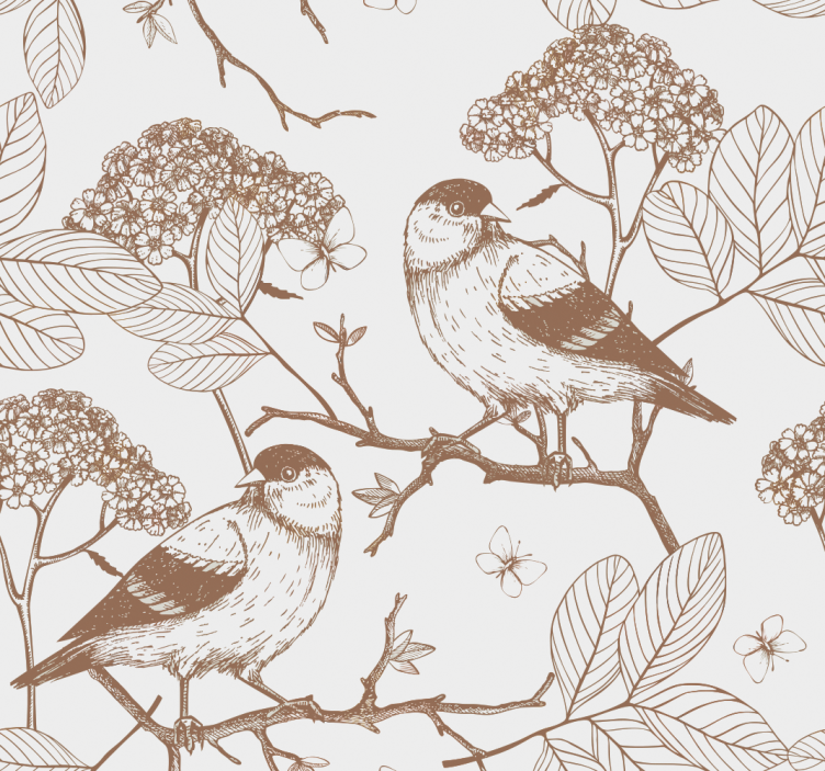 Birds Branches Ornament birds in wallpaper - TenStickers