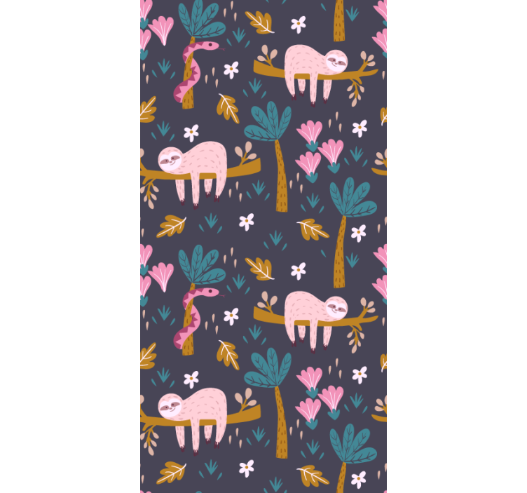 Sloth and leaves children wallpaper - TenStickers