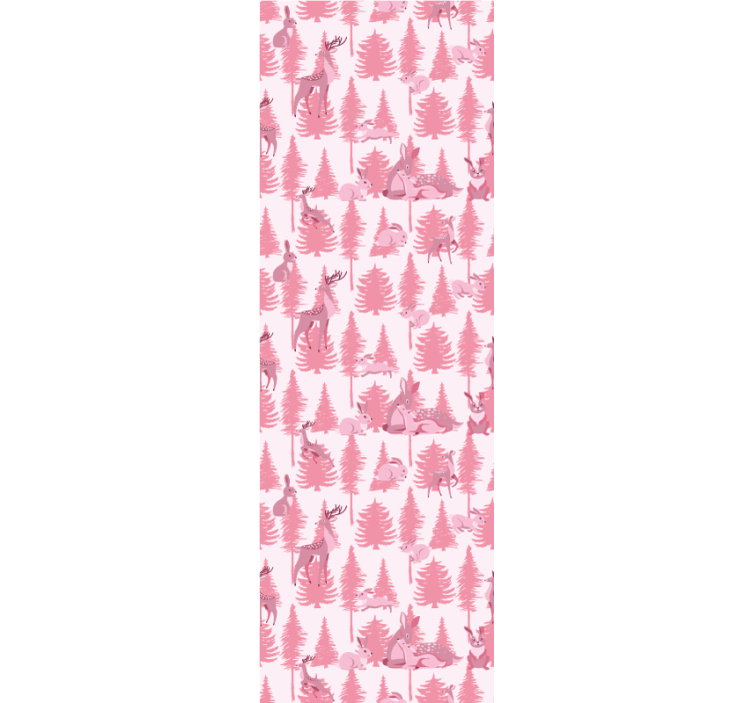 Pink forest motif animals wallpaper - TenStickers