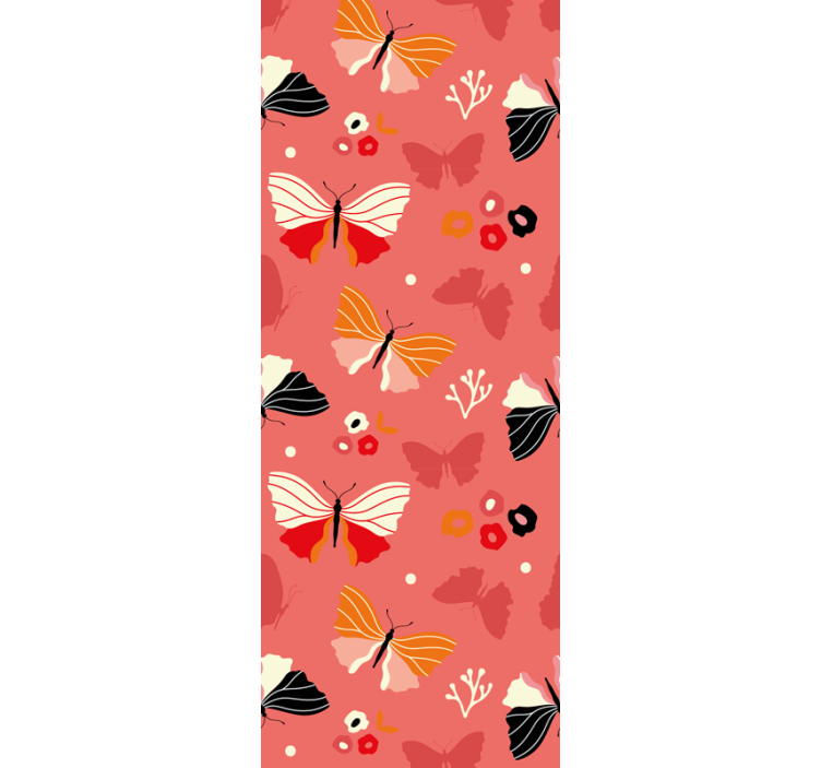 Red colorful pattern butterflies wallpaper - TenStickers