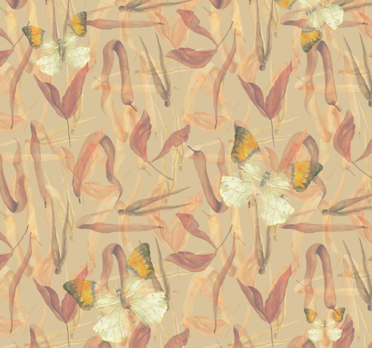 Butterflies and dried leaves living area wallpaper - TenStickers
