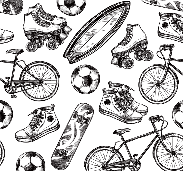 Sports doodles pattern teenage wallpaper - TenStickers